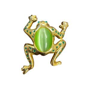 AAI Frog Toad Brooch Pin Gold Tone Green Rhinestones SKU 1287